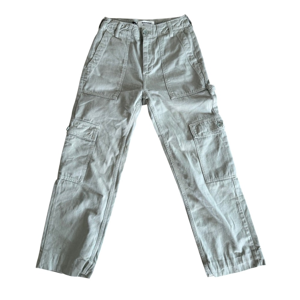 Reformation Jeans Sage Green Carpenter Cargo Pants High Rise Straight Women's 23